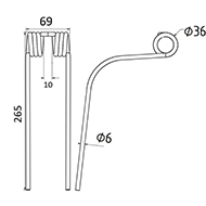 DENT FANEUR MGW 5367 REFORMWERKE ANDAINEUR ADAPTABLE LONG.265 LARG.69 DIAM SPIRE.36 FIL.6