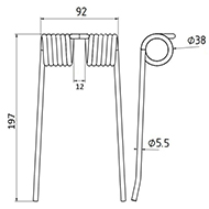 DENT DE PRESSE 700706128 714199 HESSTON PICK UP ADAPTABLE LONG.197 LARG.92 DIAM SPIRE.38 FIL.5,5