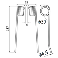DENT COCCINELLE 6328 JOHN DEERE DENT PICK UP AUTO CHARGEUSE LONG.194 LARG.75 DIAM SPIRE.39 FIL.4,5