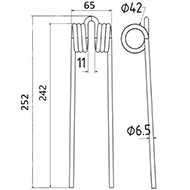 DENT FANEUR 62070 SOMECA ADAPTABLE ANDAINEUR RATEAU LONG.252 LARG.65 DIAM SPIRE.42 FIL.6,5