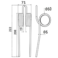 DENT FANEUR 436120 POTTINGER ANDAINEUR ADAPTABLE LONG.222 LARG.71 DIAM SPIRE.60 FIL.6