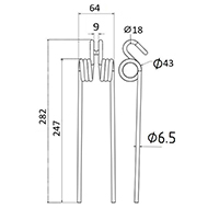 DENT FANEUR 2180011 1063087 AEBI 55C218001 ANDAINEUR ADAPTABLE LONG.282 LARG.64 DIAM SPIRE.43 FIL.6,5