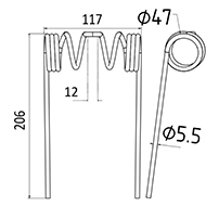 DENT DE PRESSE 76517 NEW HOLLAND PICK UP ADAPTABLE LONG.206 LARG.117 DIAM SPIRE.47 FIL.5,5