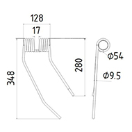 DENT FANEUR DROITE KH 10230 VICON ANDAINEUR ADAPTABLE LONG.348 LARG.128 DIAM SPIRE.54 FIL.9,5