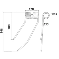 DENT FANEUR GAUCHE KH 10231 VICON ANDAINEUR ADAPTABLE LONG.348 LARG.128 DIAM SPIRE.54 FIL.9,5