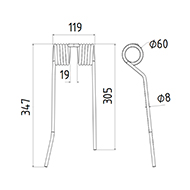 DENT FANEUR PZ142 ZWEEGERS PEZET ANDAINEUR ADAPTABLE LONG.347 LARG.119 DIAM SPIRE.60 FIL.8