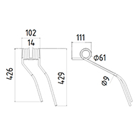 DENT FANEUR 6250364 GIROBOIS ANDAINEUR ADAPTABLE LONG.429 LARG.102 DIAM SPIRE.61 FIL.9