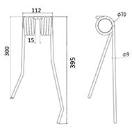 DENT FANEUR GAUCHE 00511004 FARENDLOS ANDAINEUR ADAPTABLE LONG.395 LARG.112 DIAM SPIRE.70 FIL.9