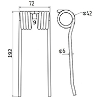 DENT DE PRESSE 9182380 CLAAS BAUTZ PICK UP ADAPTABLE GW021R LONG.192 LARG.72 DIAM SPIRE.42 FIL.6