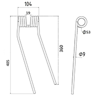 DENT FANEUR DROITE MH4 MORRA ADAPTABLE ANDAINEUR LONG.405 LARG.104 DIAM SPIRE.53 FIL.9