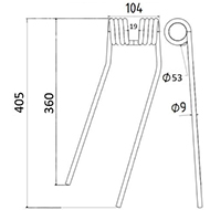 DENT FANEUR GAUCHE MH4 MORRA ADAPTABLE ANDAINEUR LONG.405 LARG.104 DIAM SPIRE.53 FIL.9