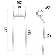 DENT FANEUR PZ215 STRELA ADAPTABLE ANDAINEUR FANEX 480 (REP. BLEU) LONG.321 LARG.102 DIAM SPIRE.59 FIL.9