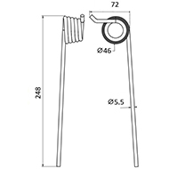 DENT DE RABATTEUR DROITE AH2490100045 CLAAS BAUTZ ADAPTABLE LONG.248 DIAM SPIRE.46 FIL.5,5