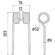 DENT DE PRESSE 72406 FMC PICK UP ADAPTABLE LONG.203 LARG.76 DIAM SPIRE.52 FIL.6