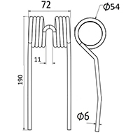 DENT DE PRESSE PICK UP ADAPTABLE LONG.190 LARG.72 DIAM SPIRE.54 FIL.6
