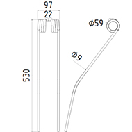 DENT FANEUR 9195770 CLAAS BAUTZ ANDAINEUR ADAPTABLE LONG.530 LARG.97 DIAM SPIRE.59 FIL.9