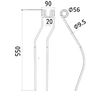 DENT FANEUR 600030 NIEMEYER ADAPTABLE GIRO-ANDAINEUR LONG.550 LARG.90 DIAM SPIRE.56 FIL.9,5