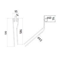 DENT FANEUR 1536620 KRONE ADAPTABLE ANDAINEUR LONG.590 LARG.95 DIAM SPIRE.60 FIL.9,5