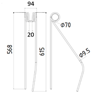 DENT FANEUR DROITE 600074A NIEMEYER ANDAINEUR ADAPTABLE LONG.568 LARG.94 DIAM SPIRE.70 FIL.9,5