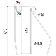 DENT FANEUR GAUCHE 600071A NIEMEYER ANDAINEUR ADAPTABLE LONG.615 LARG.94 DIAM SPIRE.70 FIL.9,5