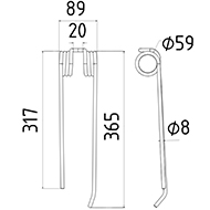 DENT FANEUR 4102314860 LELY ANDAINEUR ADAPTABLE LONG.365 LARG.89 DIAM SPIRE.59 FIL.8