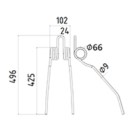 DENT DE HERSE ETRILLE DROITE 4108011420 LELY LONG.496 LARG.102 DIAM SPIRE.66 FIL.9
