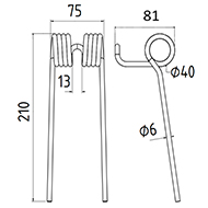 DENT DE PRESSE 65114100 TAARUP PICK UP ADAPTABLE LONG.210 LARG.75 DIAM SPIRE.40 FIL.6