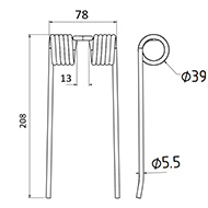 DENT DE PRESSE RO1311 LERDA PICK UP ADAPTABLE LONG.208 LARG.78 DIAM SPIRE.39 FIL.5,5