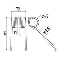 DENT DE PRESSE 700716132 HESSTON MASSEY FERGUSSON PICK UP ADAPTABLE MF187 LONG.190 LARG.72 DIAM SPIRE.49 FIL.5,5