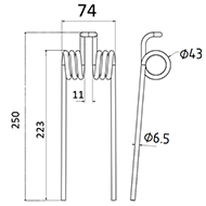 DENT 9257690 22100025 CLAAS BAUTZ LONG.250 LARG.74 DIAM SPIRE.43 FIL.6,5