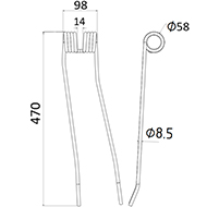 DENT FANEUR DROITE 436232 POTTINGER ANDAINEUR ADAPTABLE LONG.470 LARG.98 DIAM SPIRE.58 FIL.8,5