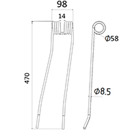 DENT FANEUR GAUCHE 436231 POTTINGER ANDAINEUR ADAPTABLE LONG.470 LARG.98 DIAM SPIRE.58 FIL.8,5