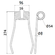 DENT FANEUR 325 MAT 992 CENTRAC ANDAINEUR ADAPTABLE LONG.274 LARG.96 DIAM SPIRE.54 FIL.8