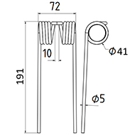 DENT DE PRESSE 8221380 CLAAS ADAPTABLE PICK UP LONG.191 LARG.72 DIAM SPIRE.41 FIL.5