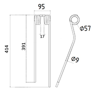 DENT FANEUR DROITE PZ340 VICON 41436 FRANSGARD ANDAINEUR ADAPTABLE LONG.414 LARG.95 DIAM SPIRE.57 FIL.9