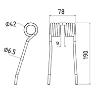 DENT DE PRESSE 9862900 CLAAS BAUTZ PICK UP ADAPTABLE LONG.190 LARG.78 DIAM SPIRE.42 FIL.6,5
