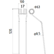 DENT FANEUR ANDAINEUR 2690420 KRONE ADAPTABLE LONG.535 LARG.100 DIAM SPIRE.63 FIL.8,5