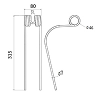 DENT FANEUR 1-0009-001-101.10 DEUTZ FAHR KUHN M1101 1/2 ANDAINEUR ADAPTABLE LONG.315 LARG.80 DIAM SPIRE.46 FIL.7
