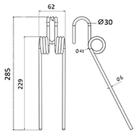 DENT FANEUR SU 515 KUHN ANDAINEUR ADAPTABLE LONG.285 LARG.62 DIAM SPIRE.41 FIL.6