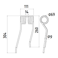 DENT FANEUR DROITE 511043 FARENDLOSE ANDAINEUR ADAPTABLE LONG.304 LARG.111 DIAM SPIRE.69 FIL.9