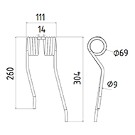 DENT FANEUR GAUCHE 511042 FARENDLOSE ANDAINEUR ADAPTABLE LONG.260 LARG.111 DIAM SPIRE.69 FIL.9