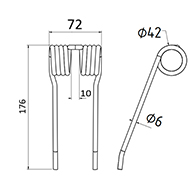 DENT DE PRESSE 270088761 KRONE ADAPTABLE PICK UP LONG.176 LARG.72 DIAM SPIRE.42 FIL.6