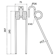 DENT FANEUR 06227750 M 1157 DEUTZ FAHR ANDAINEUR ADAPTABLE LONG.287 LARG.75 DIAM SPIRE.45 FIL.6,5
