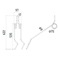 DENT DE SEMOIR D06875 ALPEGO ADAPTABLE HERSE EXPOM LONG.622 LARG.97 DIAM SPIRE.75 FIL.9