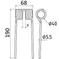 DENT DE PRESSE CLAAS/BAUTZ 8483810 PICK UP ADAPTABLE LONG.190 LARG.68 DIAM SPIRE.40 FIL.5,5