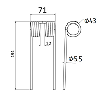 DENT DE PRESSE CC128802 JOHN DEERE PICK UP ADAPTABLE LONG.194 LARG.71 DIAM SPIRE.43 FIL.5,5