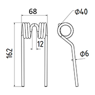 DENT DE PRESSE E 54745 JOHN DEERE PICK UP ADAPTABLE LONG.162 LARG.68 DIAM SPIRE.40 FIL.6