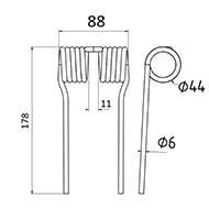 DENT DE PRESSE LCA108554 JOHN DEERE PICK UP ADAPTABLE LONG.178 LARG.88 DIAM SPIRE.44 FIL.6