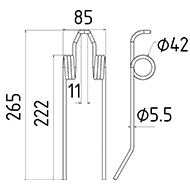 DENT DE RABATTEUR LA323598350 LAVERDA LONG.265 LARG.85 DIAM SPIRE.42 FIL.5,5