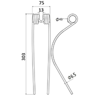 DENT DE PRESSE 133V310501 SOMECA PICK UP ADAPTABLE GW061 LONG.303 LARG.75 DIAM SPIRE.43 FIL.6,5